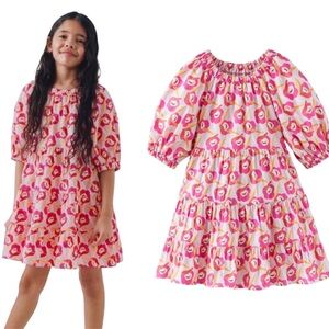 Zara Girls Size 10 Pink Floral Dress – Cotton Tiered Skirt & Puff Sleeves